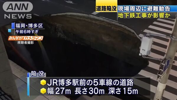 Гигантская воронка появилась в середине японского города
