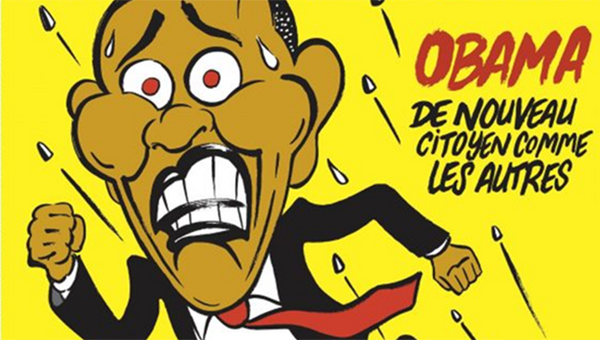 Обложка журнала Charlie Hebdo с карикатурой убегающего от полицейских Барака Обамы