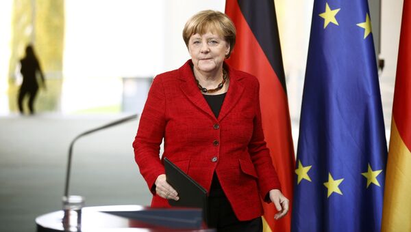 Канцлер ФРГ Ангела Меркель во время выступления в Берлине