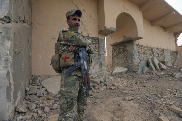 Иракский солдат в городе Нимруд, разрушенном боевиками ИГ, Ирак. 16 ноября 201