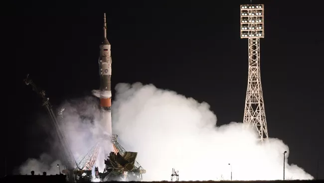 Пуск ракеты-носителя Союз-ФГ с пилотируемым кораблем Союз МС-03. Архивное фото