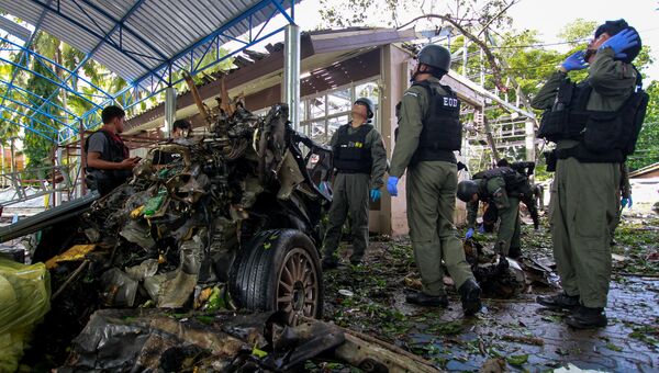 Место взрыва бомбы в Паттани, Таиланд. 18 ноября 2016