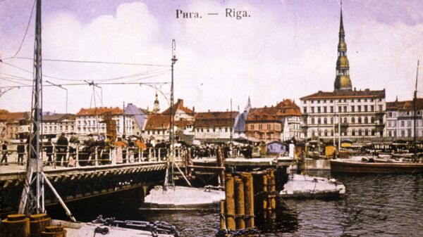 Репродукция почтовой открытки начала 20 века с видом города Риги. 1988 год