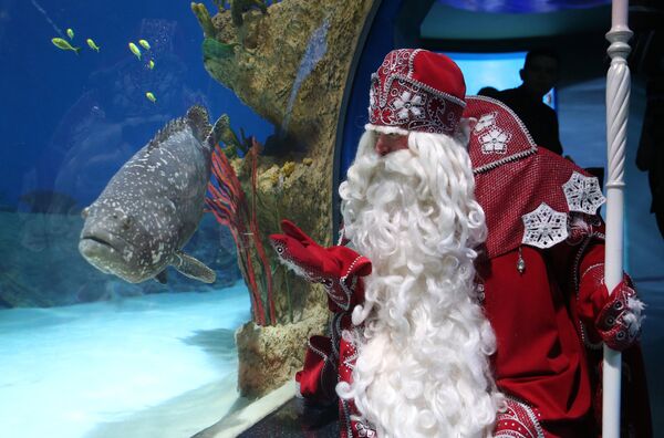 Всероссийский Дед Мороз во время посещения Москвариума на территории ВДНХ