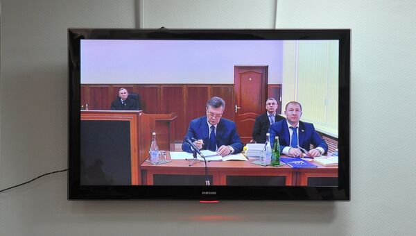 Допрос Виктора Януковича в режиме видеоконференции в качестве свидетеля по делу о беспорядках в Киеве в феврале 2014 года