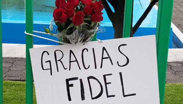 Цветы у посольства Кубы в Мехико после смерти Фиделя Кастро