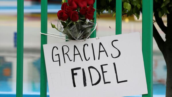 Жители Мексики несут цветы к посольству Кубы в память о Фиделе Кастро