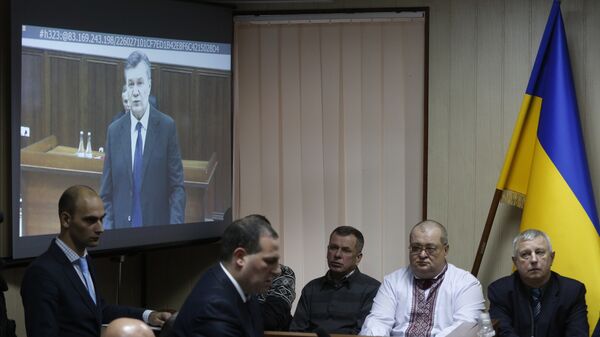 Допрос В. Януковича в режиме видеоконференции в качестве свидетеля по делу о беспорядках в Киеве в феврале 2014 года. 28 ноября 2016