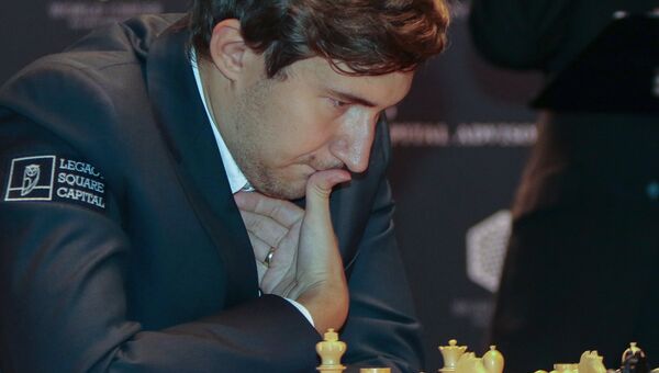 Гроссмейстер Сергей Карякин в тай-брейке матча за звание чемпиона мира по шахматам 2016 в Нью-Йорке. 30 ноября 2016