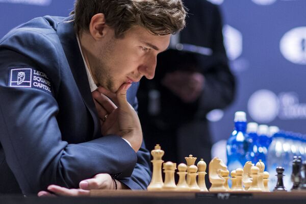 Гроссмейстер Сергей Карякин на чемпионе мира по шахматам в Нью-Йорке