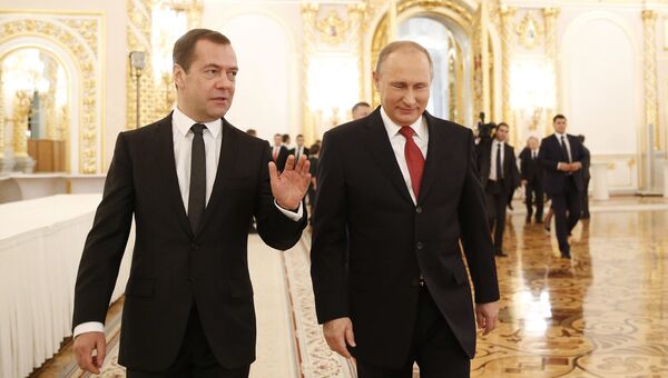 Президент Владимир Путин и председатель правительства Дмитрий Медведев. Архивное фото