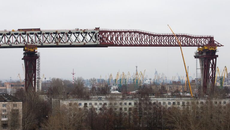 Строительство двухъярусного моста Западного скоростного диаметра в Санкт-Петербурге