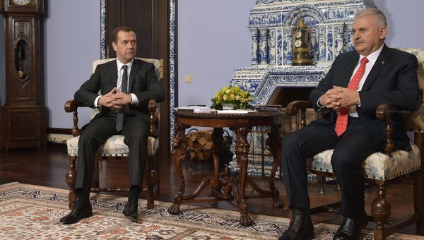 Председатель правительства РФ Дмитрий Медведев и премьер-министр Турции Бинали Йылдырым. Архивное фото
