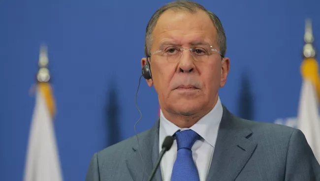 Министр иностранных дел РФ Сергей Лавров на пресс-конференции в Белграде