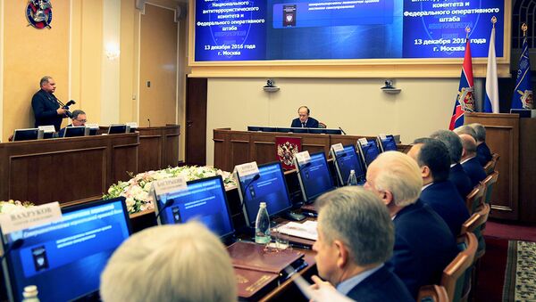 Глава ФСБ Александр Бортников во время заседания Национального антитеррористического комитета и Федерального оперативного штаба. 13 декабря 2016