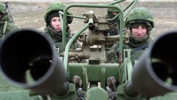 Зенитная артиллерийская установка ПВО РФ на учениях в Крыму. Архивное фото