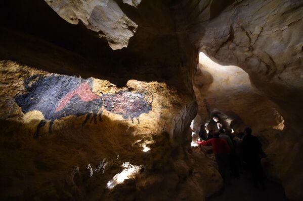Посетители на открытии копии пещеры Ласко в Монтиньяке, Франция