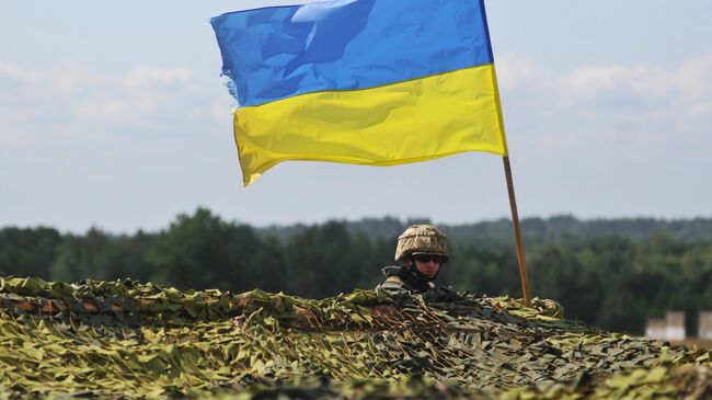 Украинский военный на учениях во Львовской области. Архивное фото