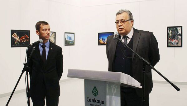 Посол России в Турции Андрей Карлов на открытии фотовыставки в Центре современного искусства в Анкаре