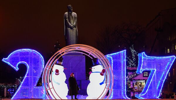 Новогодняя иллюминация на Тверском бульваре в Москве