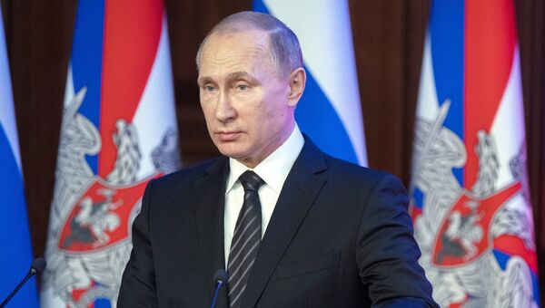 Президент России Владимир Путин на ежегодном расширенном заседании коллегии министерства обороны РФ. 22 декабря 2016
