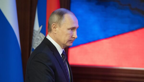 Президент России Владимир Путин на ежегодном расширенном заседании коллегии министерства обороны РФ. 22 декабря 2016