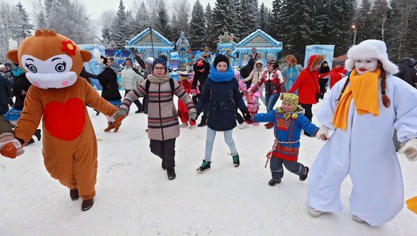 Участники праздничных мероприятий в Истринском районе Московской области, приуроченных к доставке главной новогодней ели в Московский Кремль