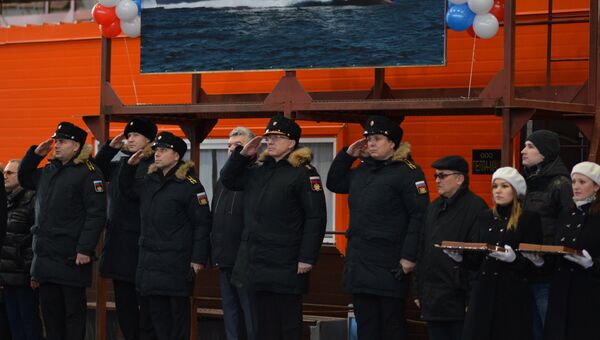 Церемония закладки малого ракетного корабля Буря в Петербурге