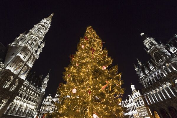 Рождественская елка на площади Гран-Плас в Брюсселе, Бельгия