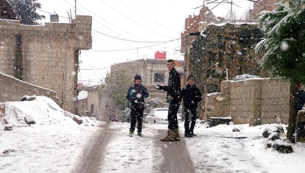 Снег в провинции Эс–Сувейда. Эль- Канауат, Сирия. 27 декабря 2016