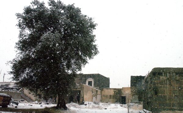 Снег в провинции Эс–Сувейда. Эль- Канауат, Сирия. 27 декабря 2016