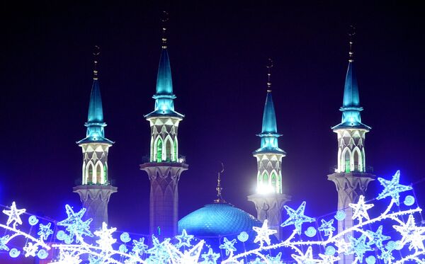 Новогодняя иллюминация на мечети Кул-Шариф в Казани
