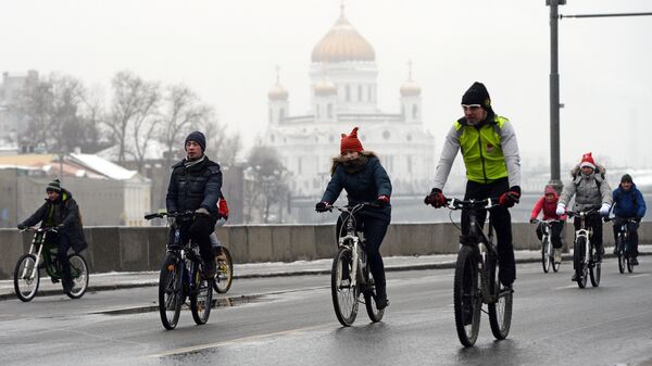 Первый зимний велопарад в Москве. Архивное фото