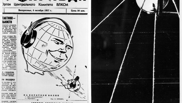Статья в газете Комсомольская правда о запуске первого искусственного спутника Земли. 1957 год