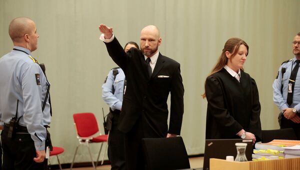 Андерс Брейвик во время заседания апелляционного суда в Норвегии. 10 января 2017
