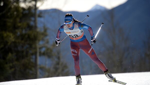 Юлия Белорукова (Россия) на дистанции индивидуальной гонки в соревнованиях по лыжным гонкам. Архивное фото