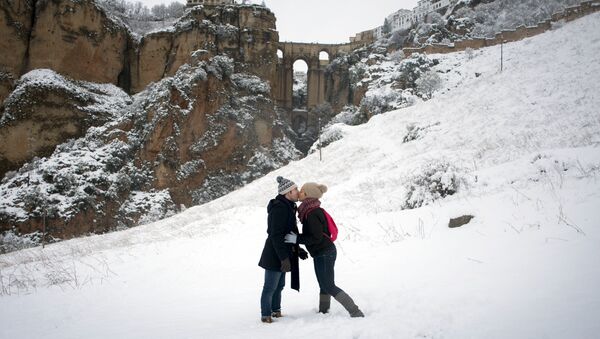 Снег выпал в городе Ронда на юге Испании