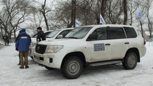 Представители ОБСЕ во время посещения школы в поселке Александровка Донецкой области