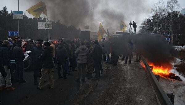 Перекрытие движения на Бориспольской трассе в Киеве. 24 января 2017