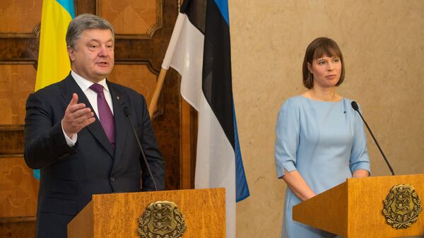 Президент Уукраины Петр Порошенко и президент Эстонской Республики Керсти Кальюлайд на совместной пресс-конференции в Таллине. 23 января 2017
