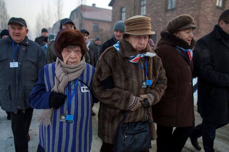 Бывшие узники концентрационного лагеря и лагеря смерти Аушвиц-Биркенау. Польша, 27 января 2017