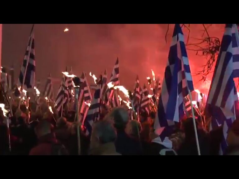 Факельное шествие греческой ультраправой партии Золотая заря в Афинах. 28 января 2017 Факельное шествие греческой ультраправой партии Золотая заря в Афинах. 28 января 2017