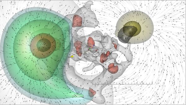 Схема движения нашей Галактики (в центре) в сторону Великого Аттрактора и от Великого Отталкивателя