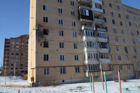 Жилое здание на улице Листопрокатчиков в Киевском районе Донецка, пострадавшее от обстрел