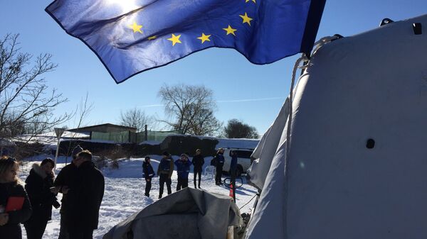 Палатка мониторинговой миссии ЕС в районе Грузино-южноосетинской границы. Архивное фото