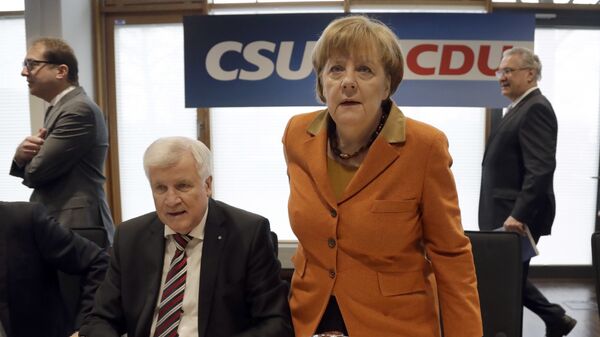 Канцлер Германии Ангела Меркель на совместном заседании президиумов партии Меркель ХДС и ХСС в Мюнхене