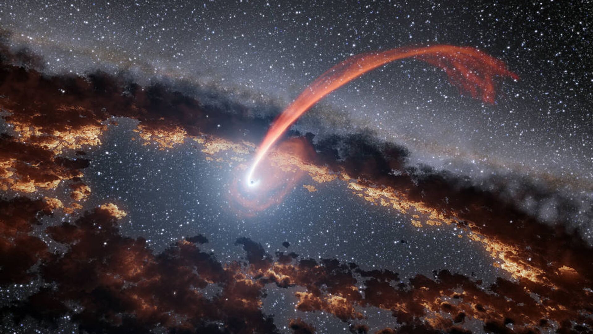 Рисунок звезды, которая поглощена сверхмассивной черной дырой - РИА Новости, 1920, 28.10.2019