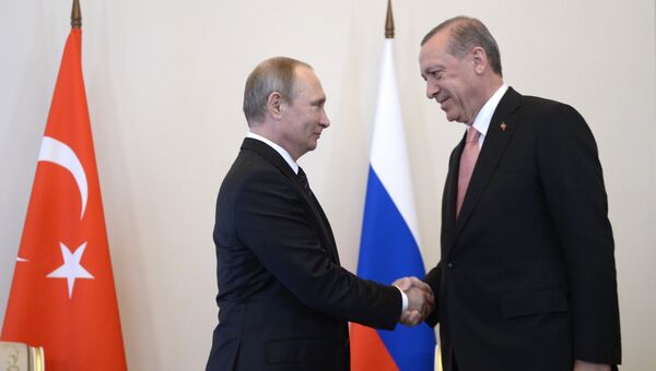 Президент России Владимир Путин во время встречи с президентом Турции Реджепом Тайипом Эрдоганом. Архивное фото