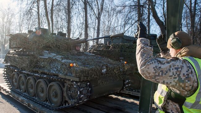 Боевая разведывательная машина FV107 SCIMITAR (Великобритания) на демонстрации военной техники и вооружения НАТО в Латвии. 8 февраля 2017