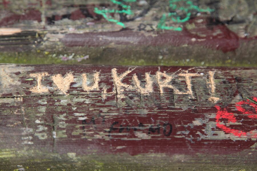 Надпись на скамейке в парке Курта Кобейна в Абердине, штат Вашингтон